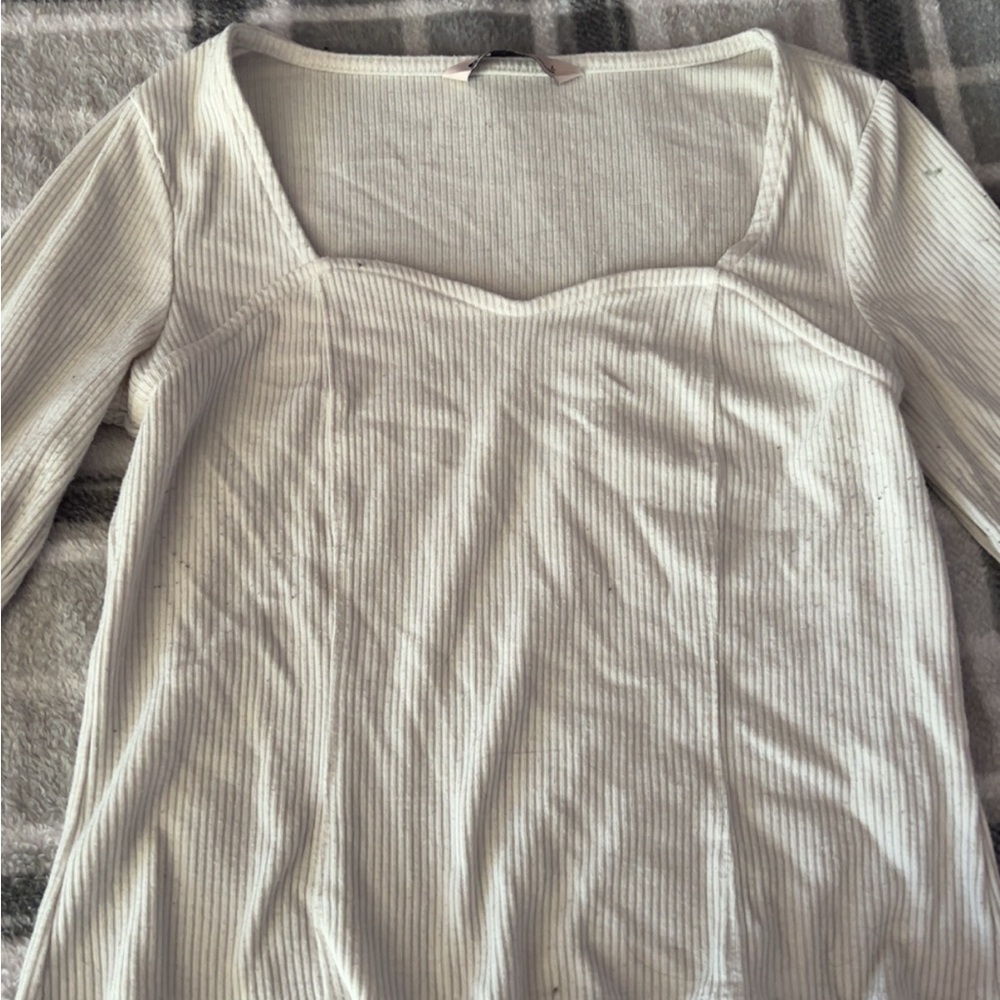 SO White Ribbed Long Sleeve Top